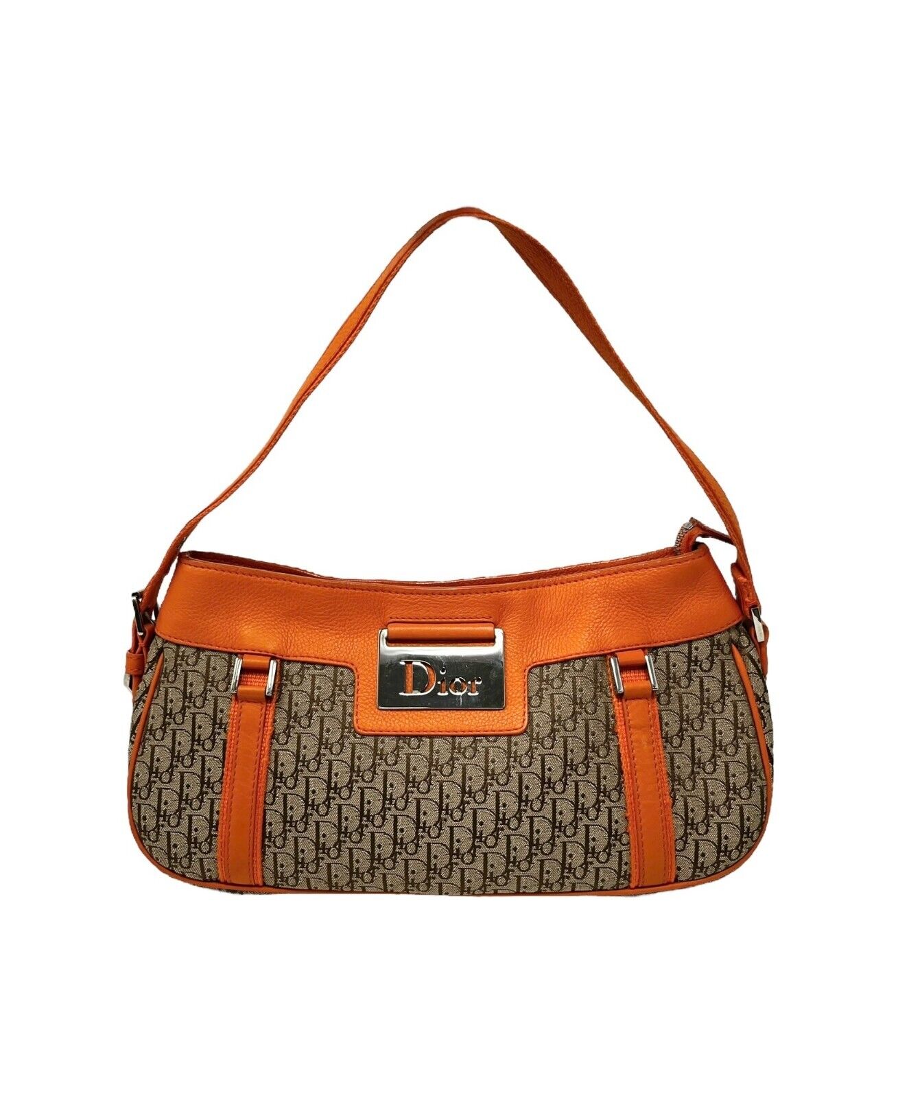 Christian Dior Vintage Street Chic Trotter Monogram Shoulder Bag Orange Rank AB