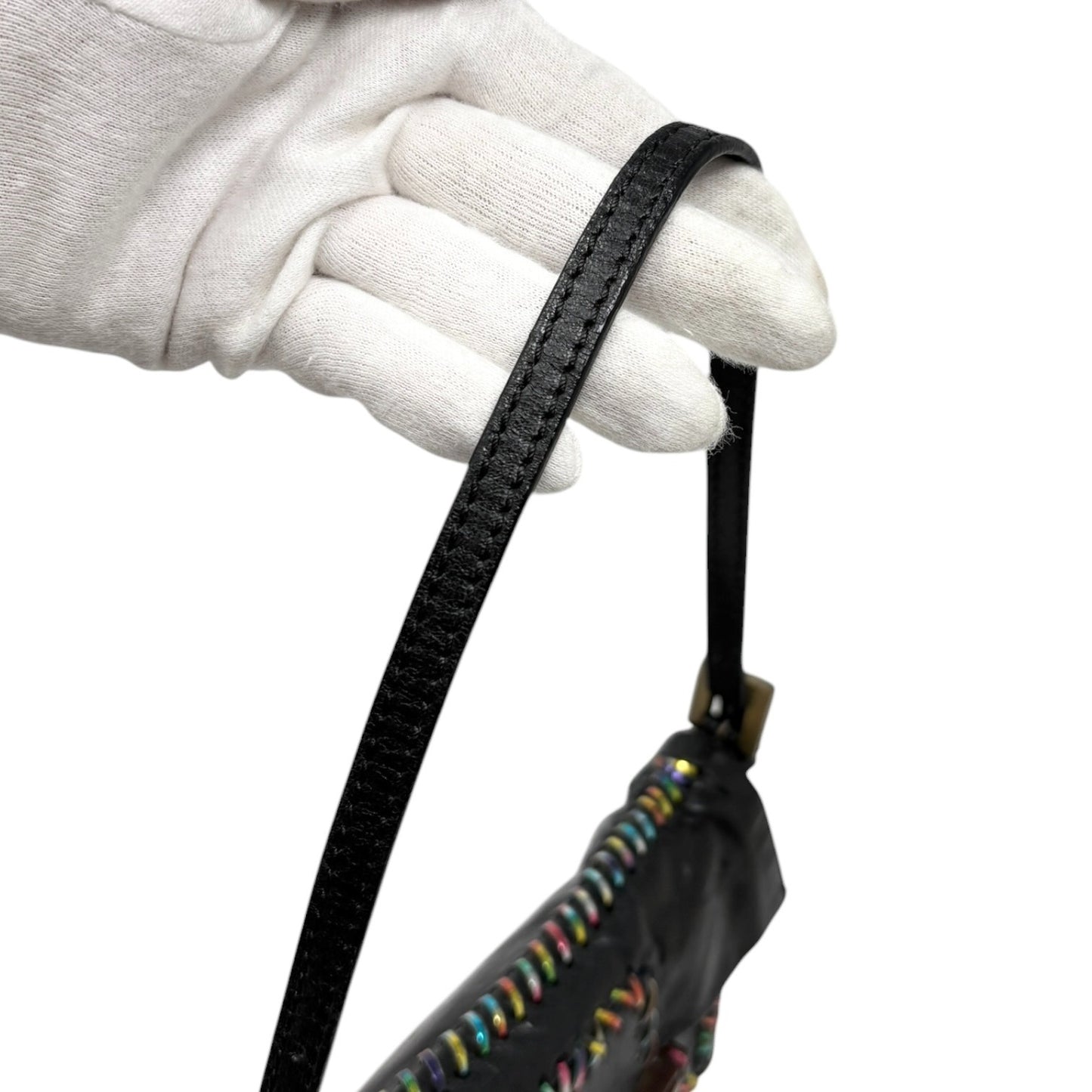 FENDI Vintage Mamma Baguette Multicolor Whipstitch Mini Bag Black 901874