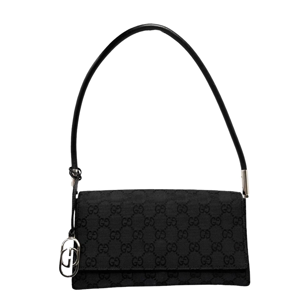 GUCCI Vintage Interlocking GG Monogram Shoulder Bag Black Silver 902467