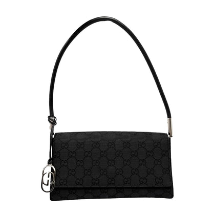 GUCCI Vintage Interlocking GG Monogram Shoulder Bag Black Silver 902467
