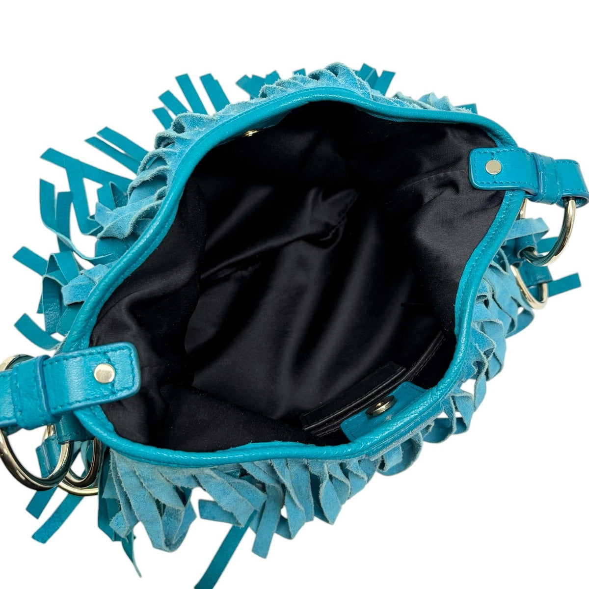 Yves Saint Laurent Vintage Rive Gauche Fringe Boheme Shoulder Bag Blue 902913