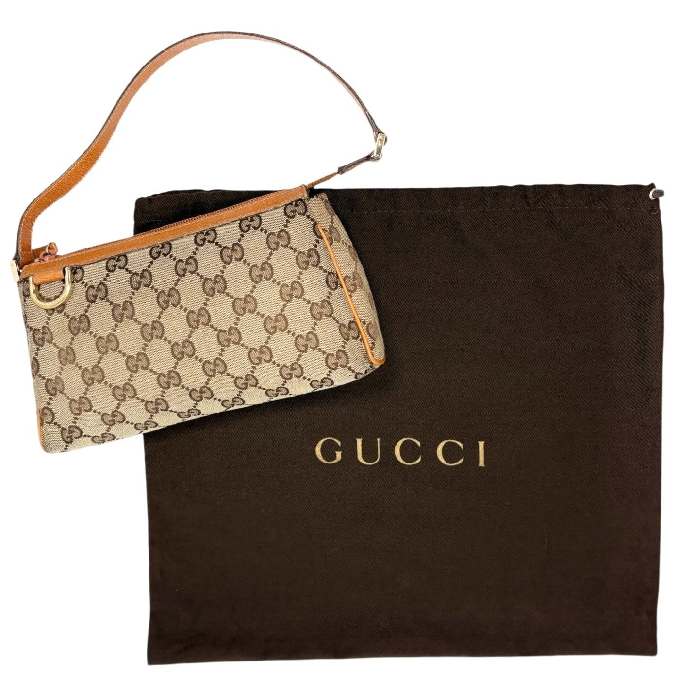 GUCCI Vintage GG Monogram Abbey Mini Shoulder Bag Pochette Camel Brown Canvas