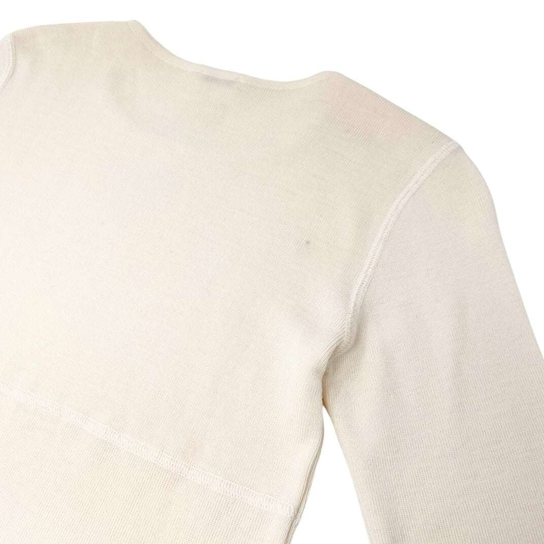 CHANEL Vintage 01A CC Mark Logo Knit Sweater #42 Long Sleeve Top Cream Wool