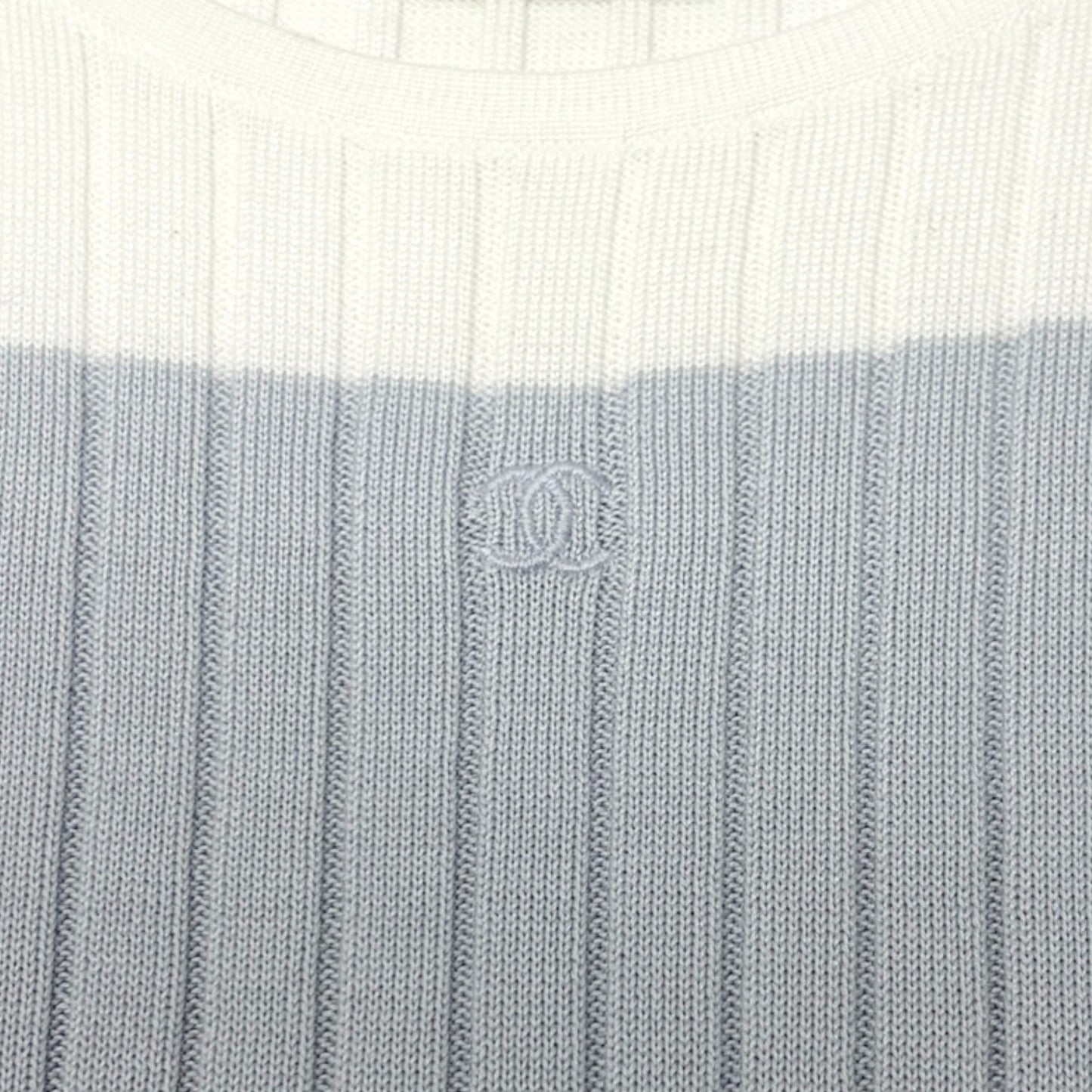 CHANEL Vintage 98P CC Stripe Rib Knit Tank Top #40 White Purple Cotton 902266