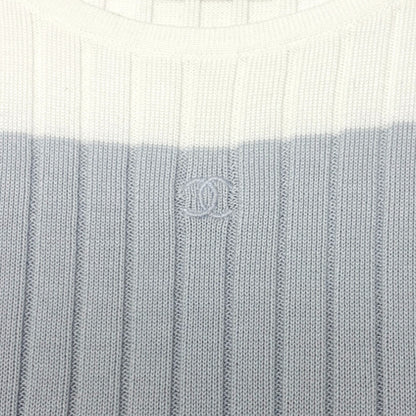 CHANEL Vintage 98P CC Stripe Rib Knit Tank Top #40 White Purple Cotton 902266