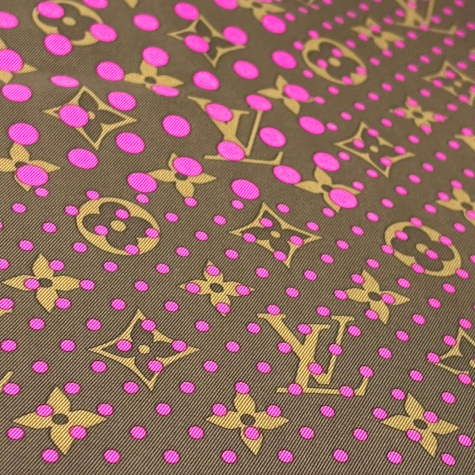 LOUIS VUITTON Vintage LV Monogram Perfo Scarf Wrap Shawl Brown Pink Dot Silk