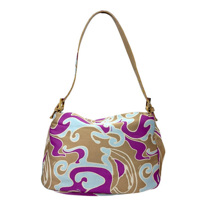 FENDI Vintage FF Logo Mamma Baguette Psychedelic Print Shoulder Bag Silk Beige