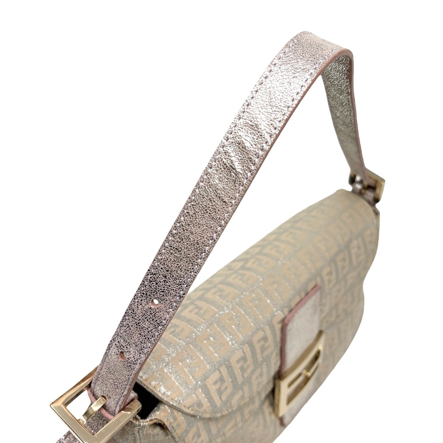 FENDI Vintage FF Logo Zucchino Mamma Baguette Glitter Shoulder Bag Pink 902262