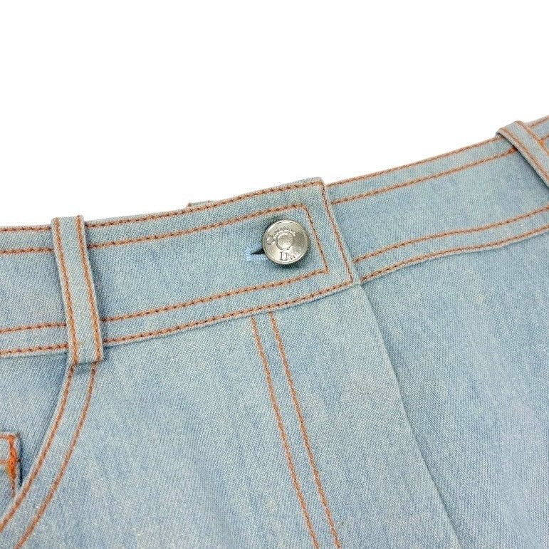 Christian Dior Vintage 2002 Glitter Denim Skirt Ice Cream Print #38 Blue Cotton