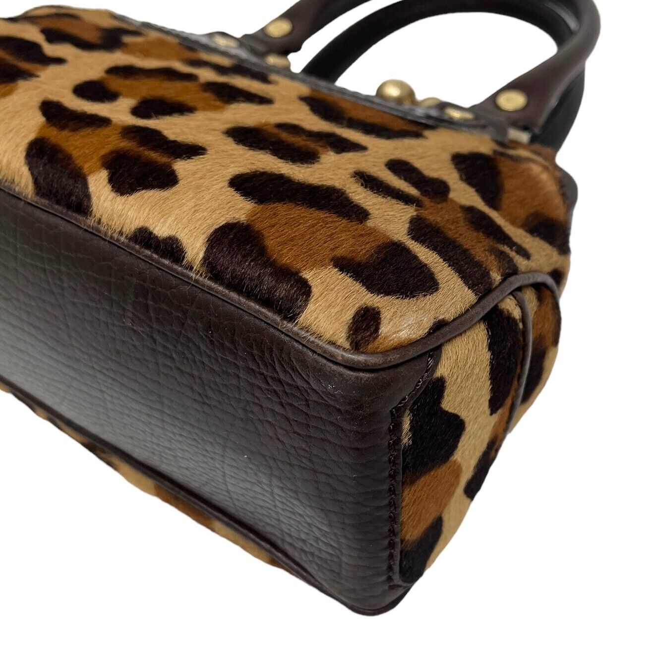 CELINE Vintage Logo Kiss Lock Mini Bag Leopard Brown Calf Hair Rank AB