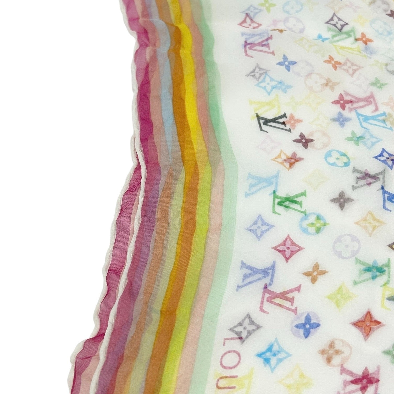 LOUIS VUITTON Vintage LV Logo Monogram Scarf Wrap Shawl Multicolor Silk