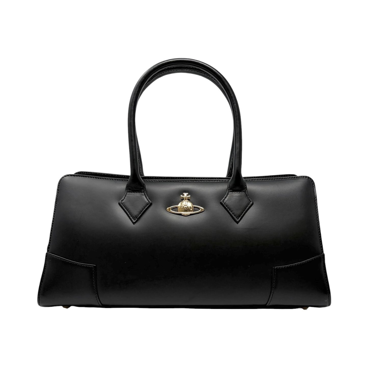 Vivienne Westwood Vintage Ord Logo Executive Tote Bag Black Leather 902058