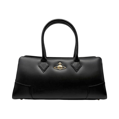 Vivienne Westwood Vintage Ord Logo Executive Tote Bag Black Leather 902058