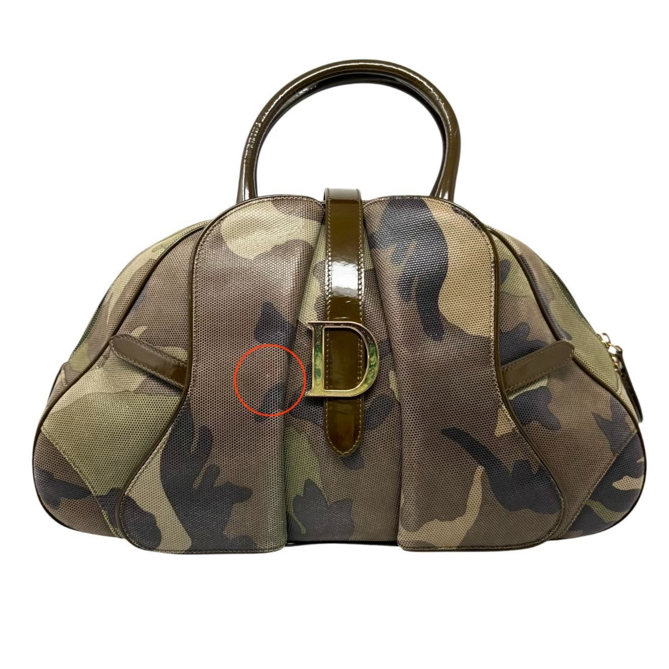 Christian Dior Vintage 2000 Camouflage Double Saddle Bowler Bag Khaki 902423