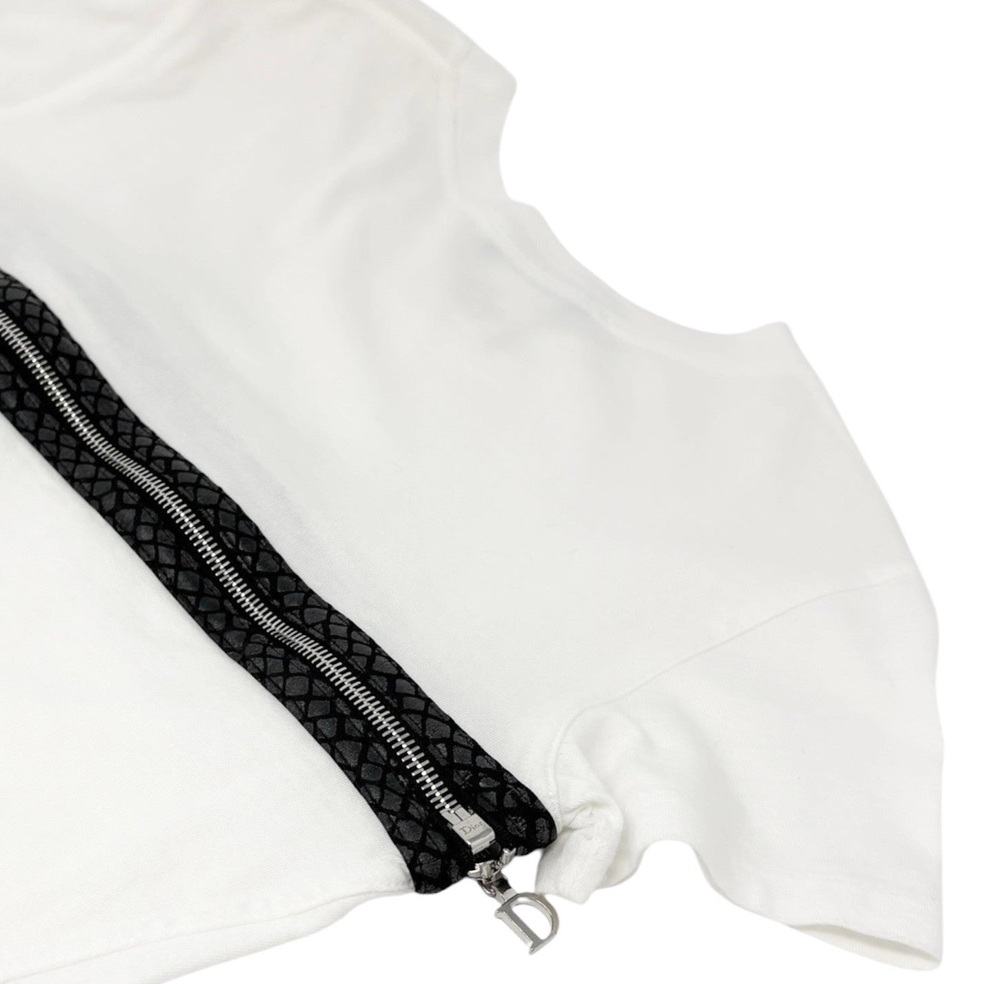 Christian Dior Vintage 2001 Zip T-shirt Top #38 White Cotton Shortsleeve