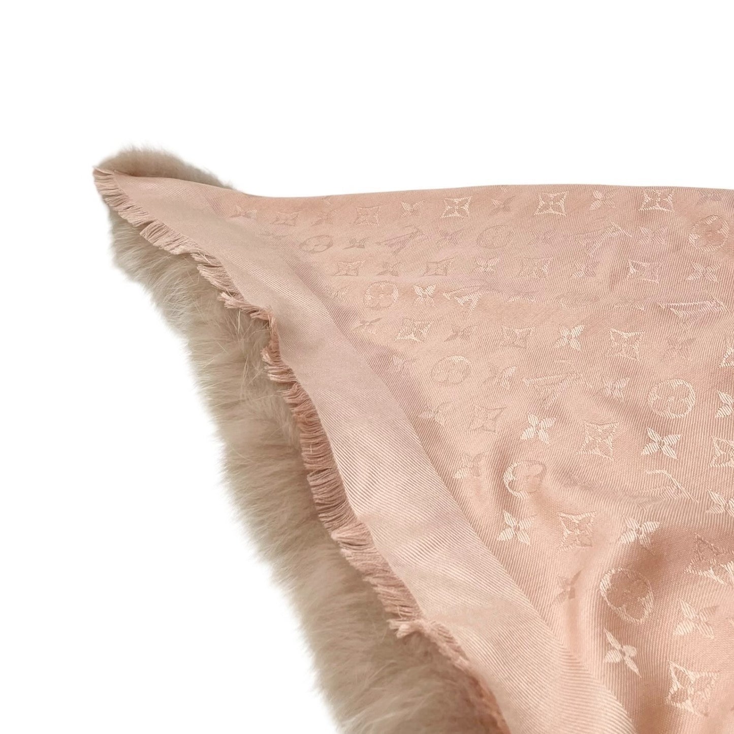 LOUIS VUITTON Vintage LV Monogram Logo Fur Scarf Shawl Wrap Pink Silk 902292