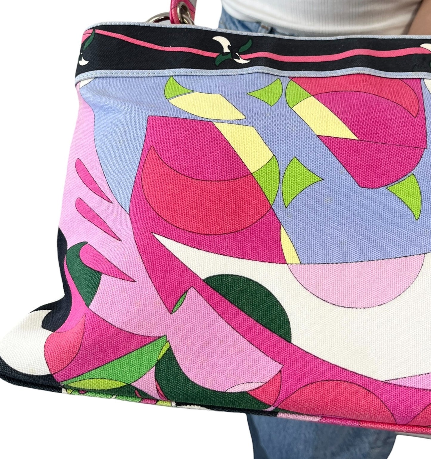 EMILIO PUCCI Vintage Logo Geometric Multicolor Tote Bag Pink  902039