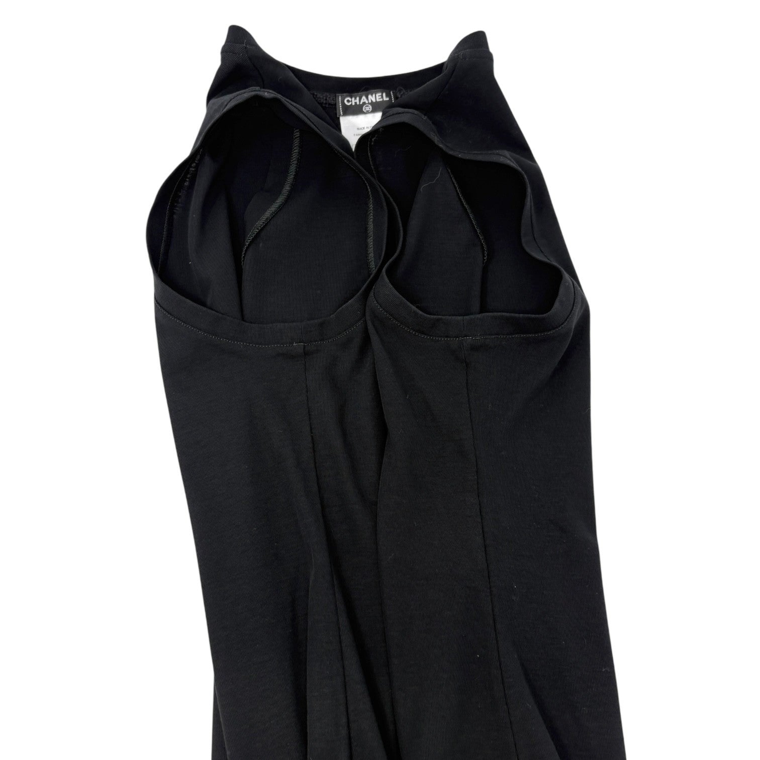CHANEL Vintage P41320 V-neck Tank Top #38 Pullover Sleeveless Cotton Black
