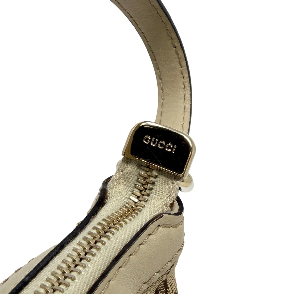 GUCCI Vintage GG Monogram Web Stripe Canvas Shoulder Bag Beige Ribbon 902487