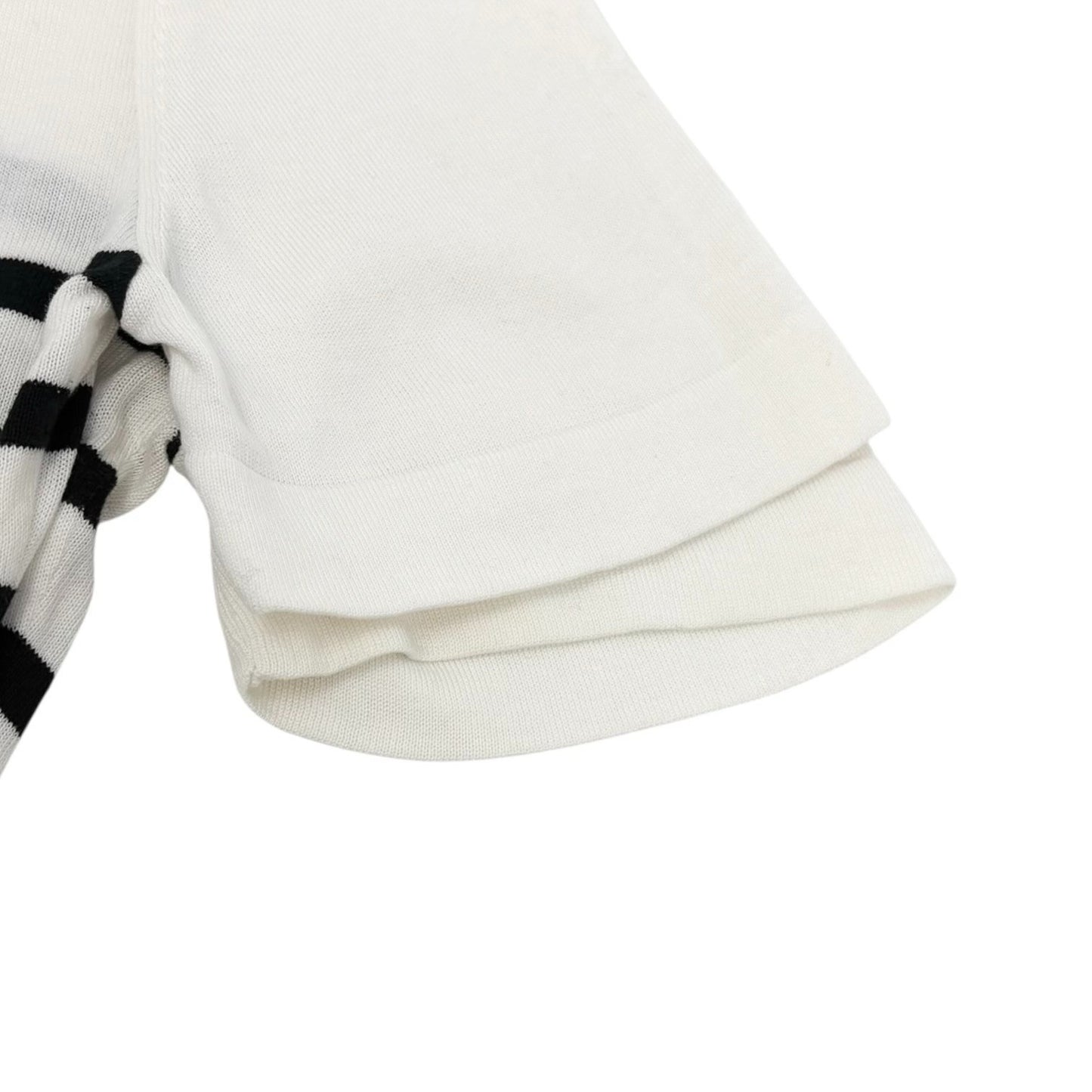 CHANEL Vintage CC Logo Strip T-shirt Top #38 White Black Cotton Short Sleeve
