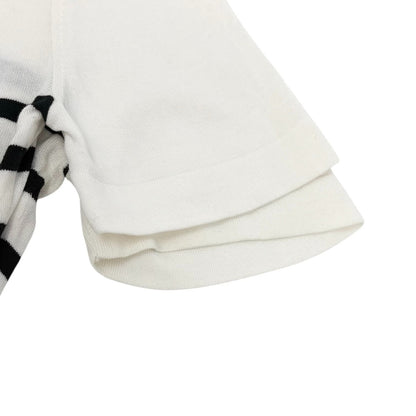 CHANEL Vintage CC Logo Strip T-shirt Top #38 White Black Cotton Short Sleeve