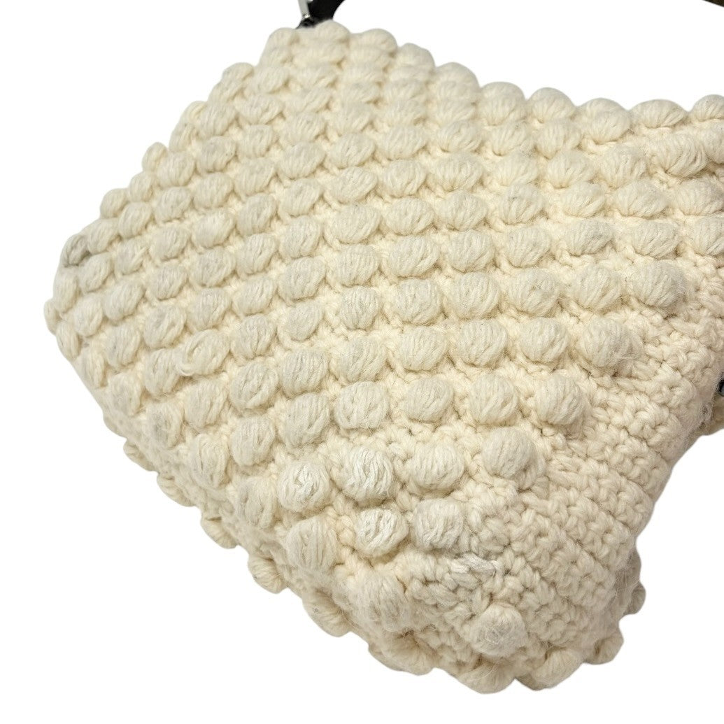 FENDI Vintage FF Logo Knit Mamma Baguette Shoulder Bag Wool Cream 902239