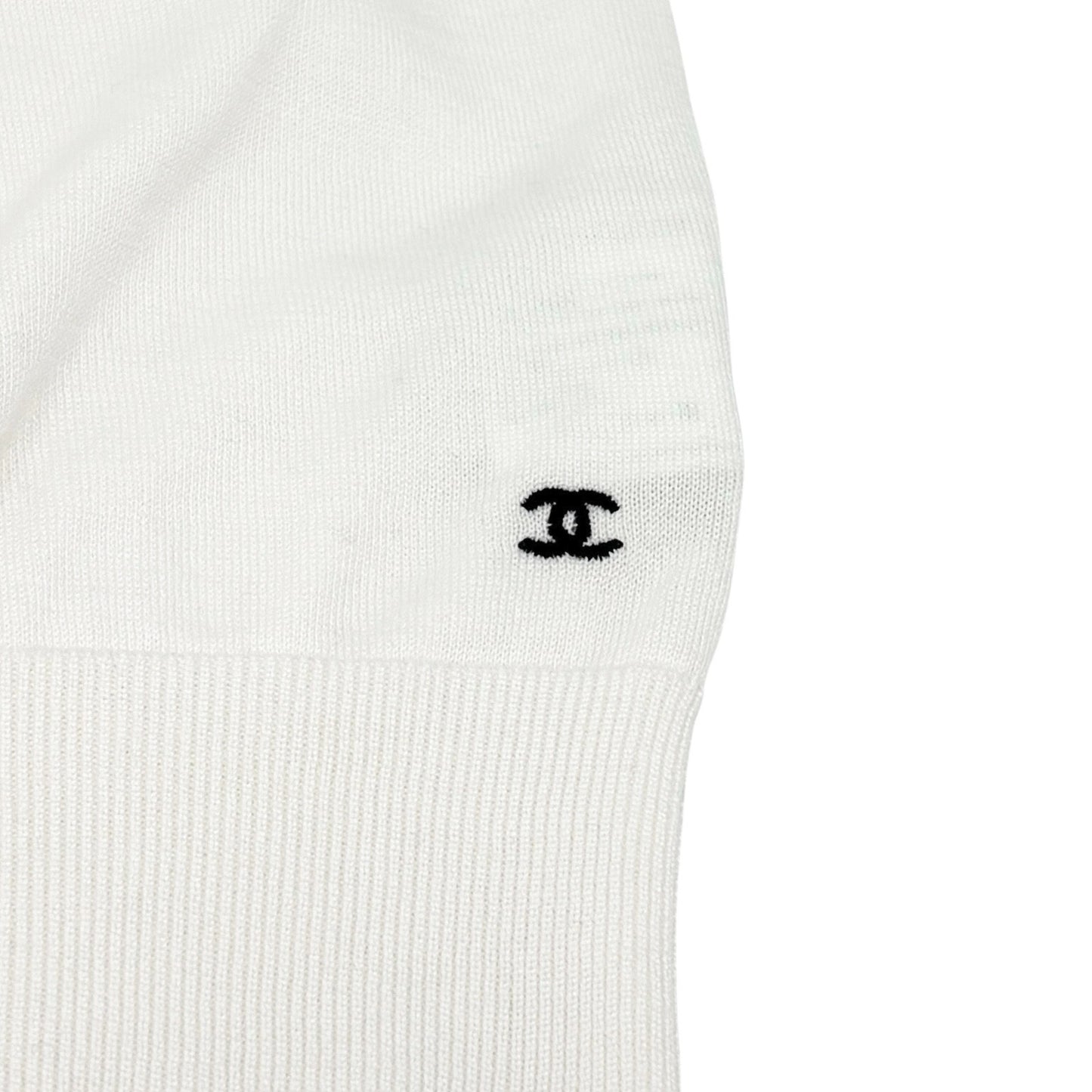 CHANEL Vintage 96P CC Logo Sleeveless Top #42 Summer Knit Tank White Black