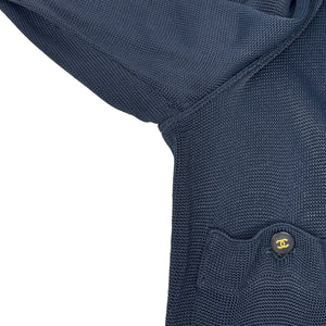 CHANEL Vintage CC Logo Knit Cardigan Long Sleeve Dark Blue Pocket Button
