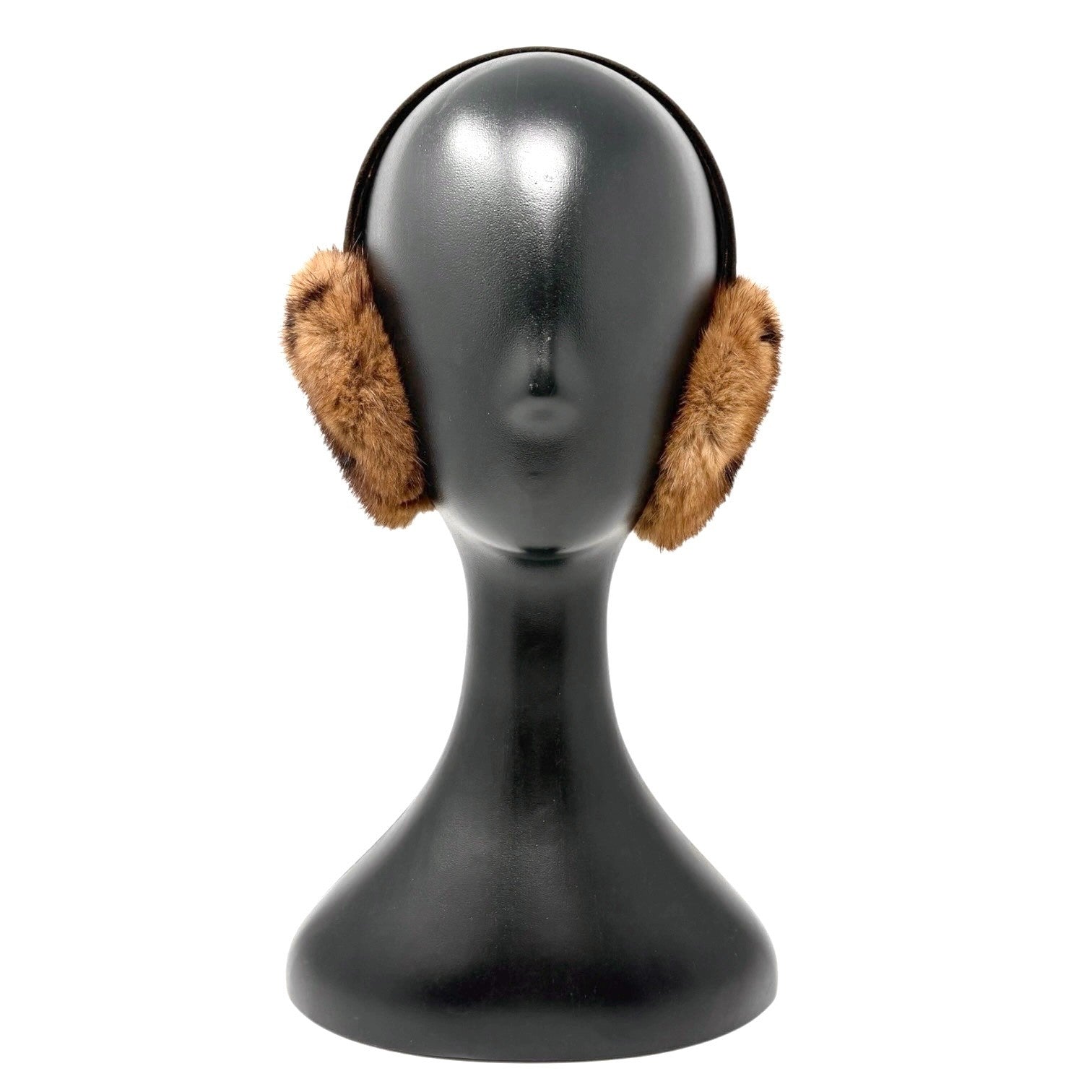 LOUIS VUITTON Vintage LV Monogram Mink Earmuffs Brown Gold Suede Accessory