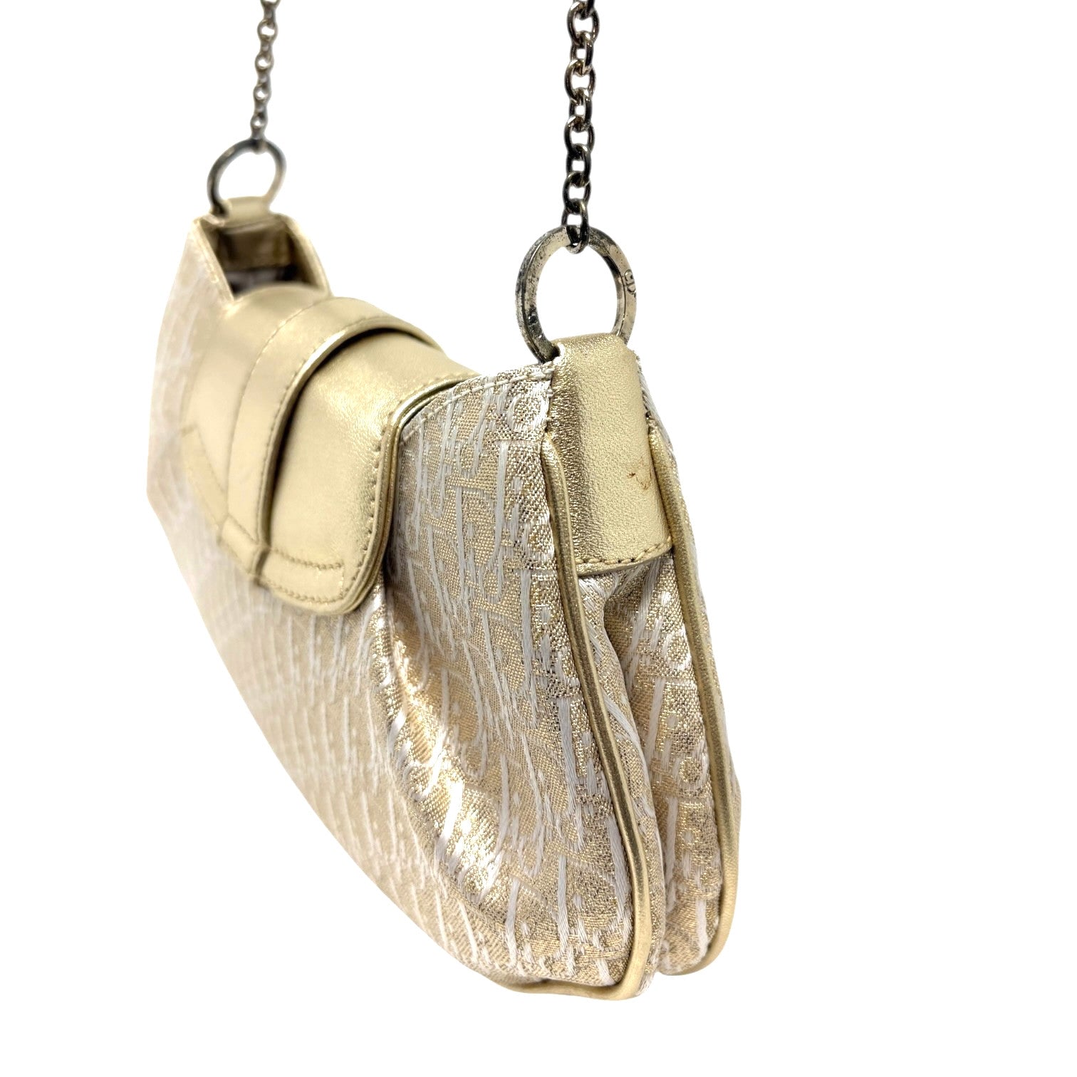 Christian Dior Vintage 2002 Trotter Monogram Chain Mini Bag Pchette White Gold