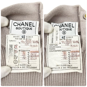 CHANEL Vintage 94A CC Logo Rib Knit High Neck Sweater Top #42 Gray Rank AB+