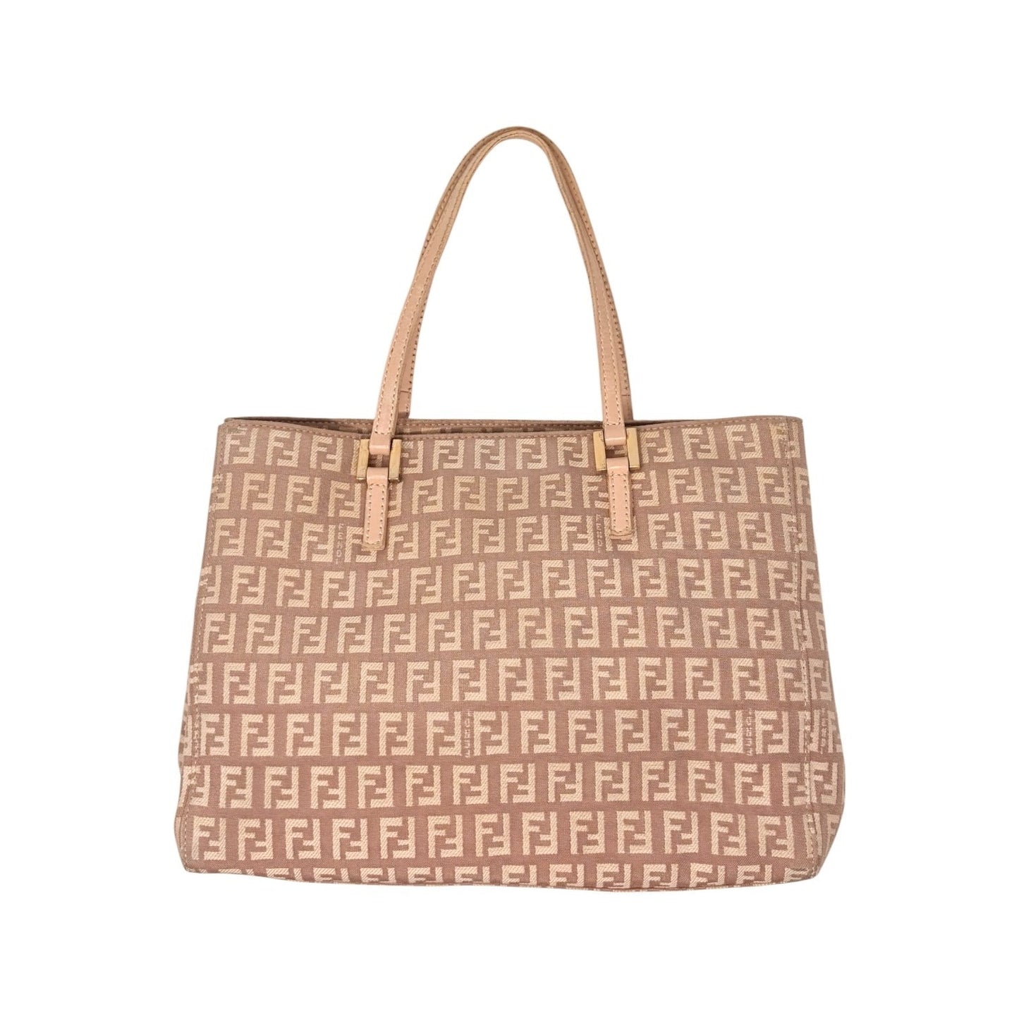 FENDI Vintage FF Logo Zucchino Monogram Tote Hand Bag Pink Beige 902445