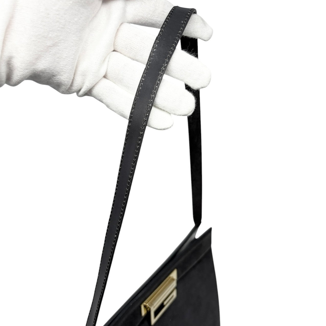 GUCCI Vintage G Square Logo Shoulder Bag Gray Gold Suede Leather 902248