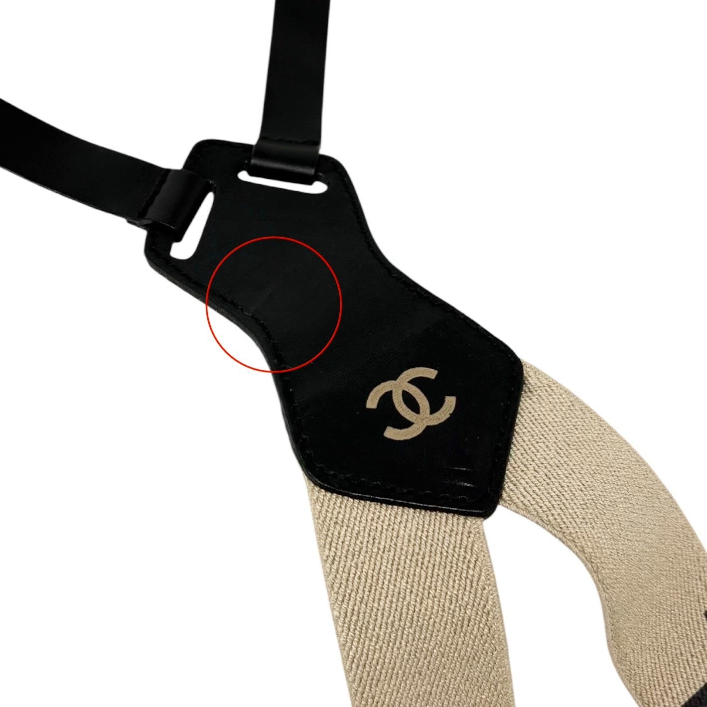 CHANEL Vintage 1994 CC Logo Letter Suspender Belt Beige Black Cotton Leather