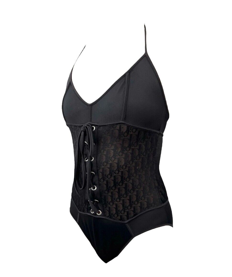 Christian Dior Vintage Trotter Monogram Swimsuit #36 One-piece Black Rank AB