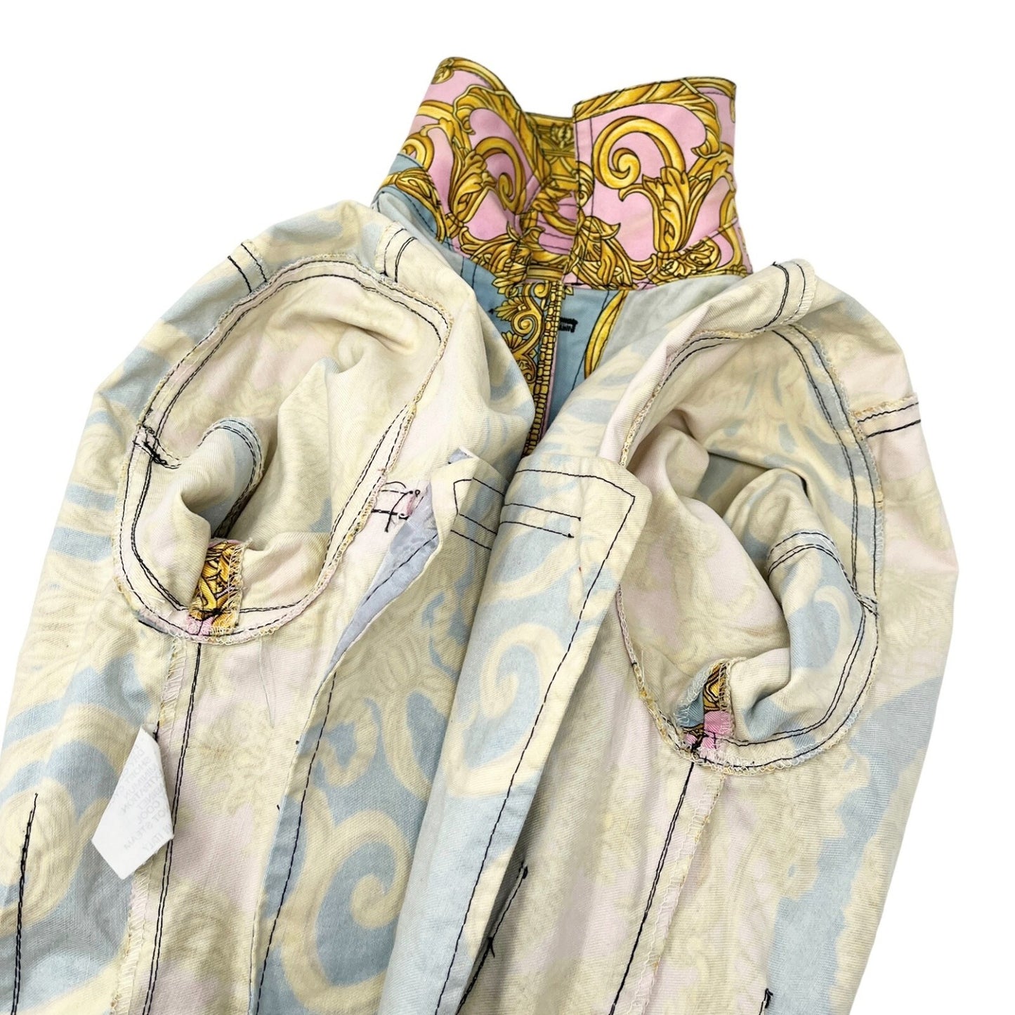 GIANNI VERSACE Vintage 1992 Medusa Baroque Denim Jacket Pink Blue Gold Rank AB