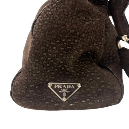 PRADA Vintage Triangle Logo One Shoulder Bag Textured Suede Brown Leather 902350