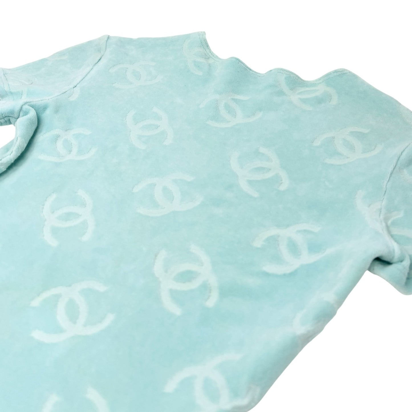 CHANEL Vintage 1996 CC Mark Logo Velour T-shirt #34 Short Sleeve Top Blue