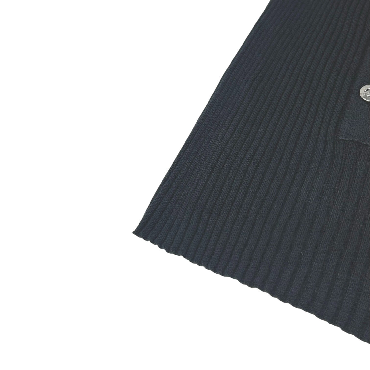 CHANEL Vintage 08P CC Logo Rib Knit Top #34 Black Cotton Silver Short Sleeve