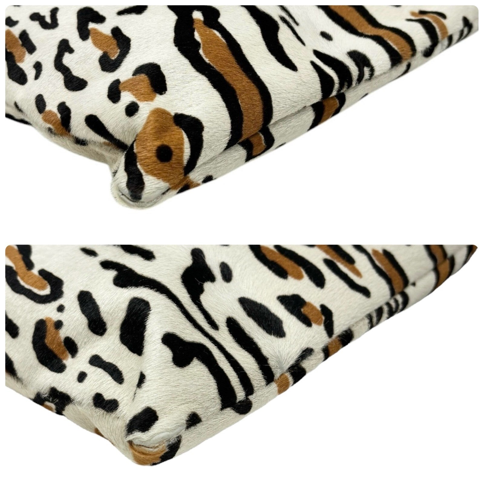 FENDI Vintage FF Logo Mamma Baguette Tote Bag Animal Print White Calf Hair