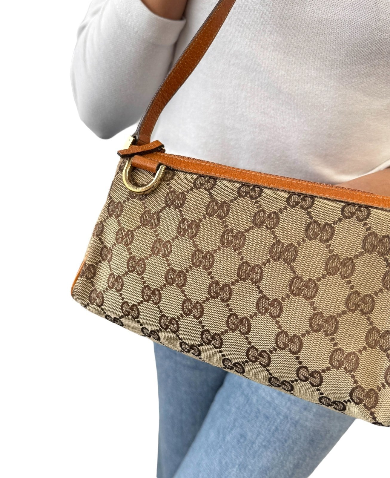 GUCCI Vintage GG Monogram Abbey Mini Shoulder Bag Pochette Camel Brown Canvas