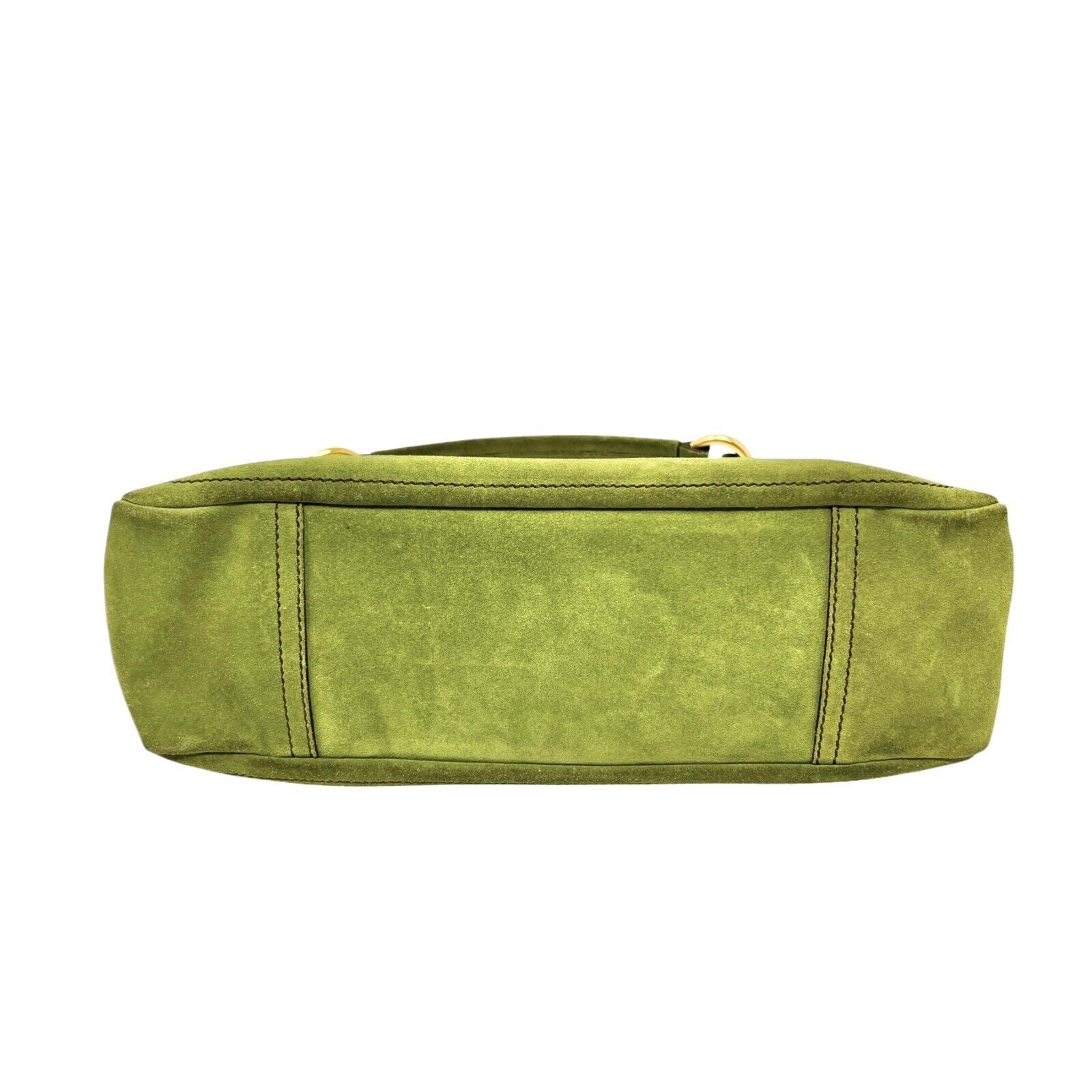 PRADA Vintage Logo Shoulder Bag Tote Handbag Suede Green Gold Luggage Tag