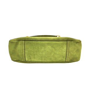 PRADA Vintage Logo Shoulder Bag Tote Handbag Suede Green Gold Luggage Tag
