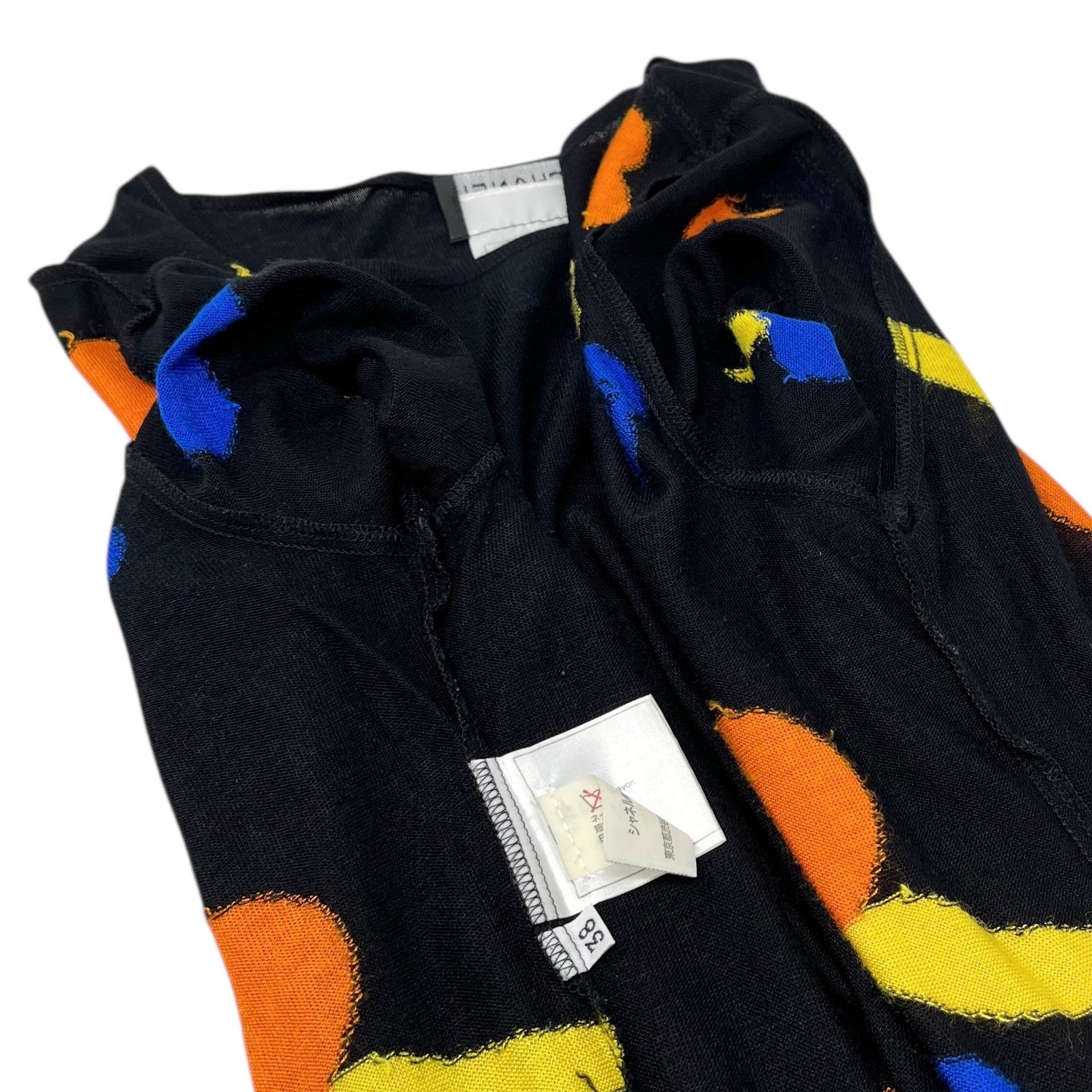 CHANEL Vintage 00T CC Mark Logo Camellia Knit Sweater Top #38 Black Viscose