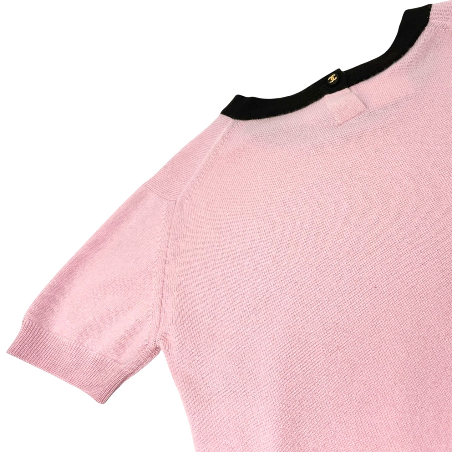 CHANEL Vintage 96A CC Logo Button Cashmere Knit Top T-shirt #36 Pink Brown
