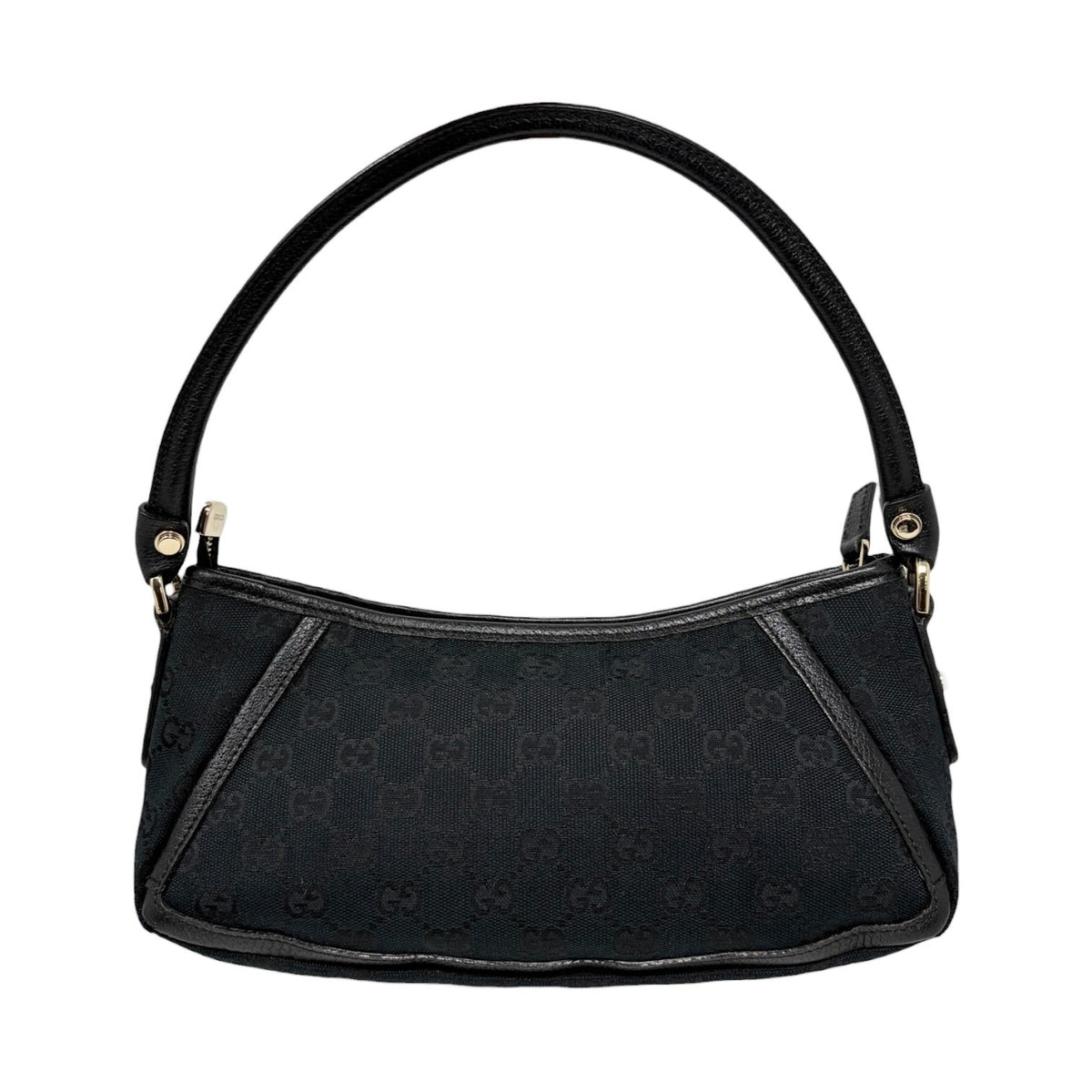 GUCCI Vintage GG Monogram Logo Abbey Bag Zip Black Gold Canvas Leather 902815