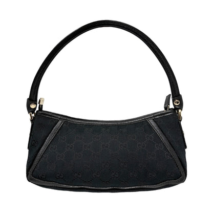 GUCCI Vintage GG Monogram Logo Abbey Bag Zip Black Gold Canvas Leather 902815
