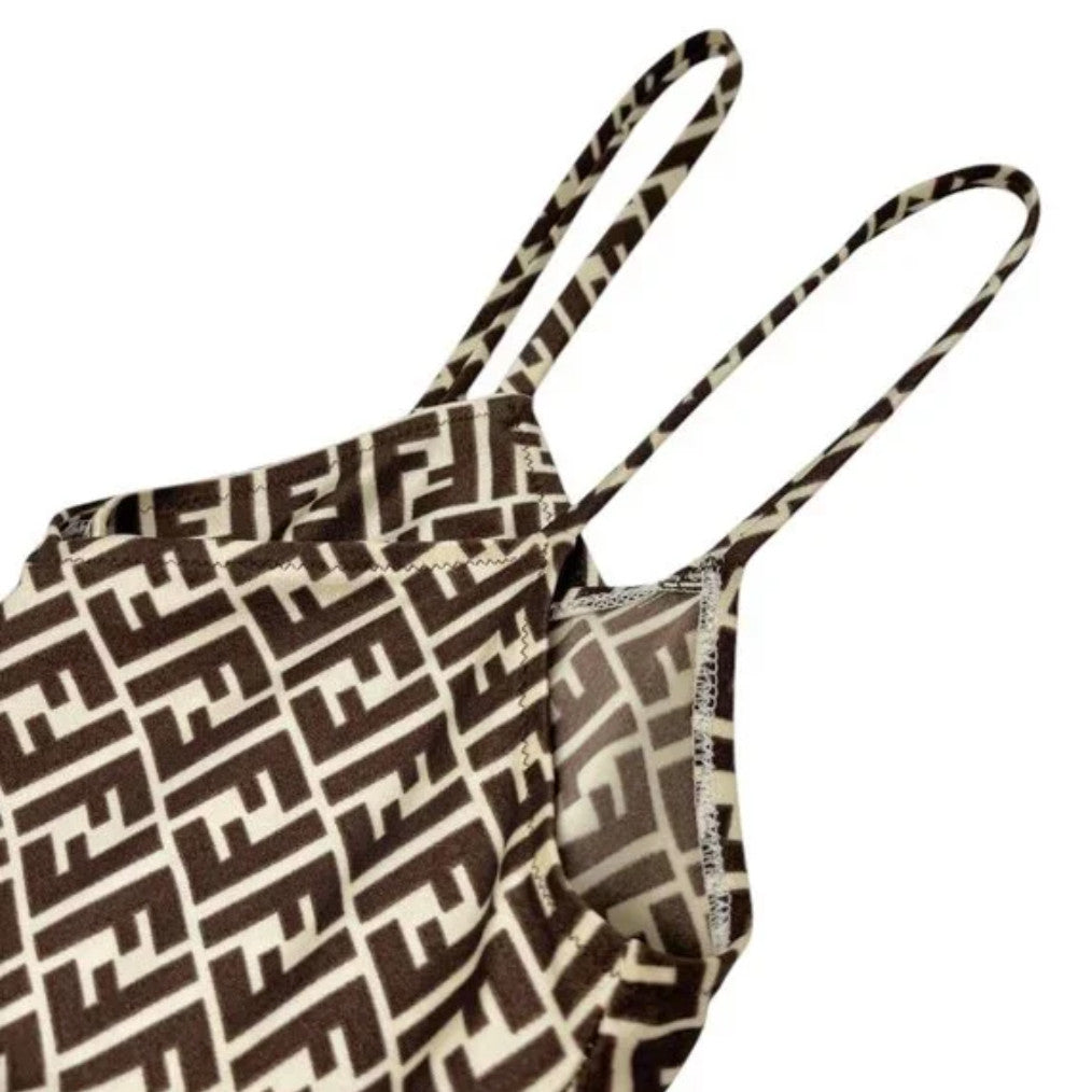 FENDI Vintage Zucca Monogram Camisole Dress One-piece #44 Brown Cream Nylon