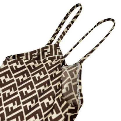 FENDI Vintage Zucca Monogram Camisole Dress One-piece #44 Brown Cream Nylon