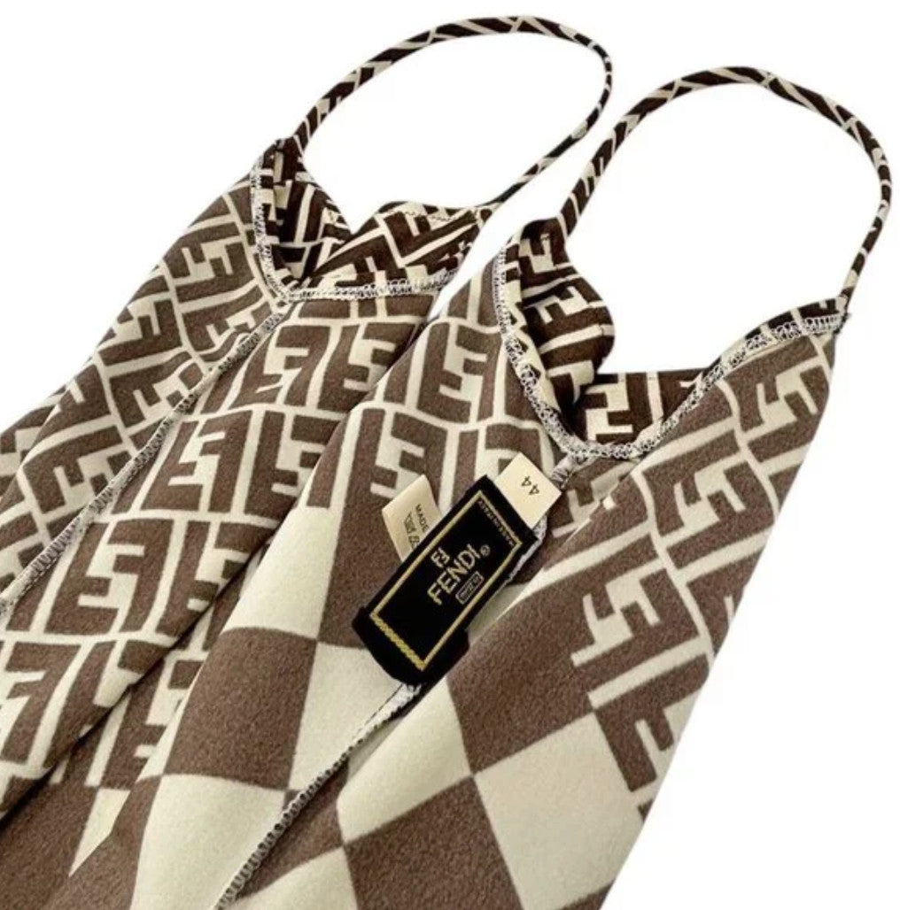 FENDI Vintage Zucca Monogram Camisole Dress One-piece #44 Brown Cream Nylon